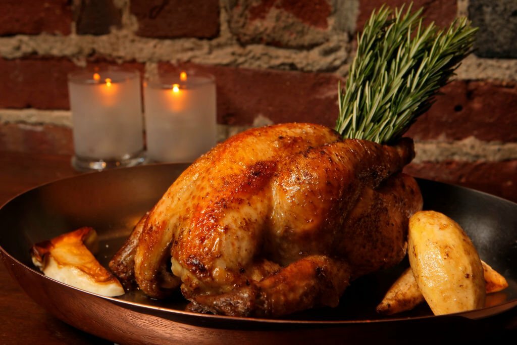 The roast chicken with celeriac, leek and porcini mushroom served at the new Quince restaurant in San Francisco, Calif. Quince has moved into the old Myth space. (Photo By Carlos Avila Gonzalez/The San Francisco Chronicle via Getty Images)